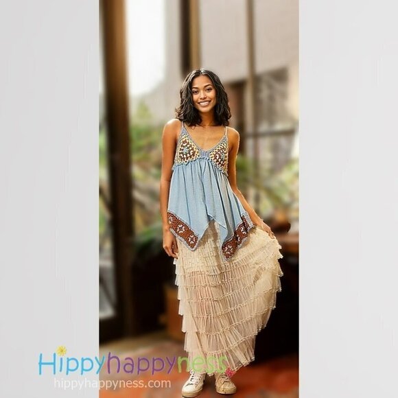 POL Swing Top light blue with crocheted granny squares size Small NWT - Picture 8 of 10